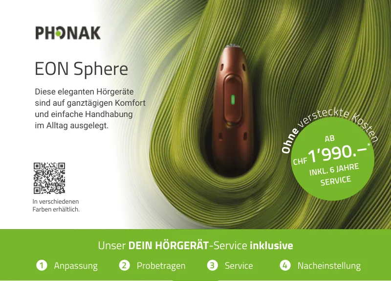 Phonak EON Sphere in einer grünen Klangwelle – ab CHF 1’990.– inklusive 6 Jahre Service